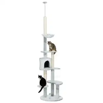 Árbol Para Gatos De Madera Poliéster Ø60x225-255 Cm-pawhut.gris