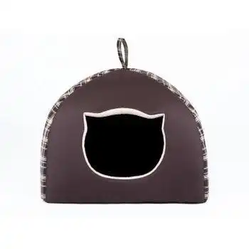 Caseta Para Gatos Con Almohada R3 49x49 Cuadros Marrones Igloo